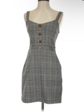 Abercrombie & Fitch Gray Plaid Button-Front Mini Dress